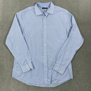 Nautica Mens Large 16 34/35 Blue Plaid‎ Long Sleeve Button Up Dress Shirt